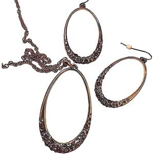 Cookie Lee Gold Crystal Scattered Spice Oval Pendant Necklace and Earrings